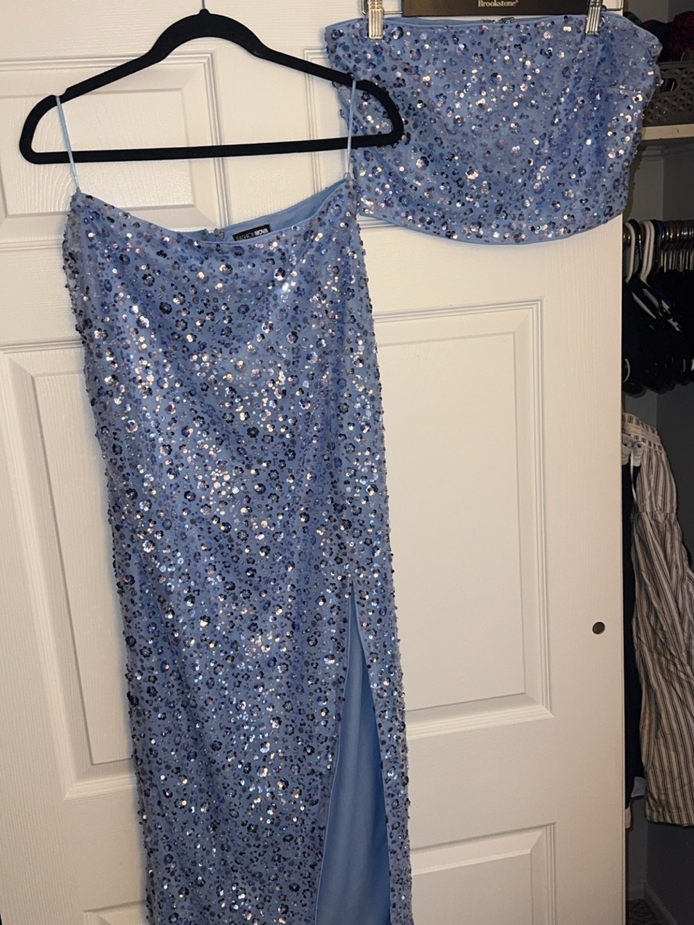 Fashion Nova 2 Piece Set periwinkle blue Sequin Skirt & Strapless top